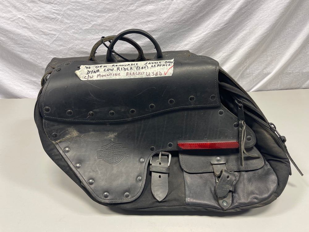 Harley OEM Leather Studded Saddlebags Set Dyna Low Rider FXD 1996 w/ Bracket