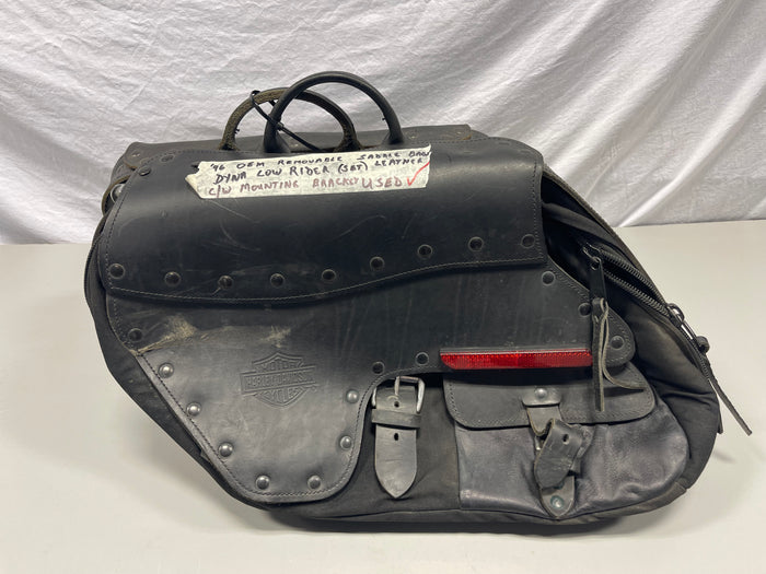 Harley OEM Leather Studded Saddlebags Set Dyna Low Rider FXD 1996 w/ Bracket